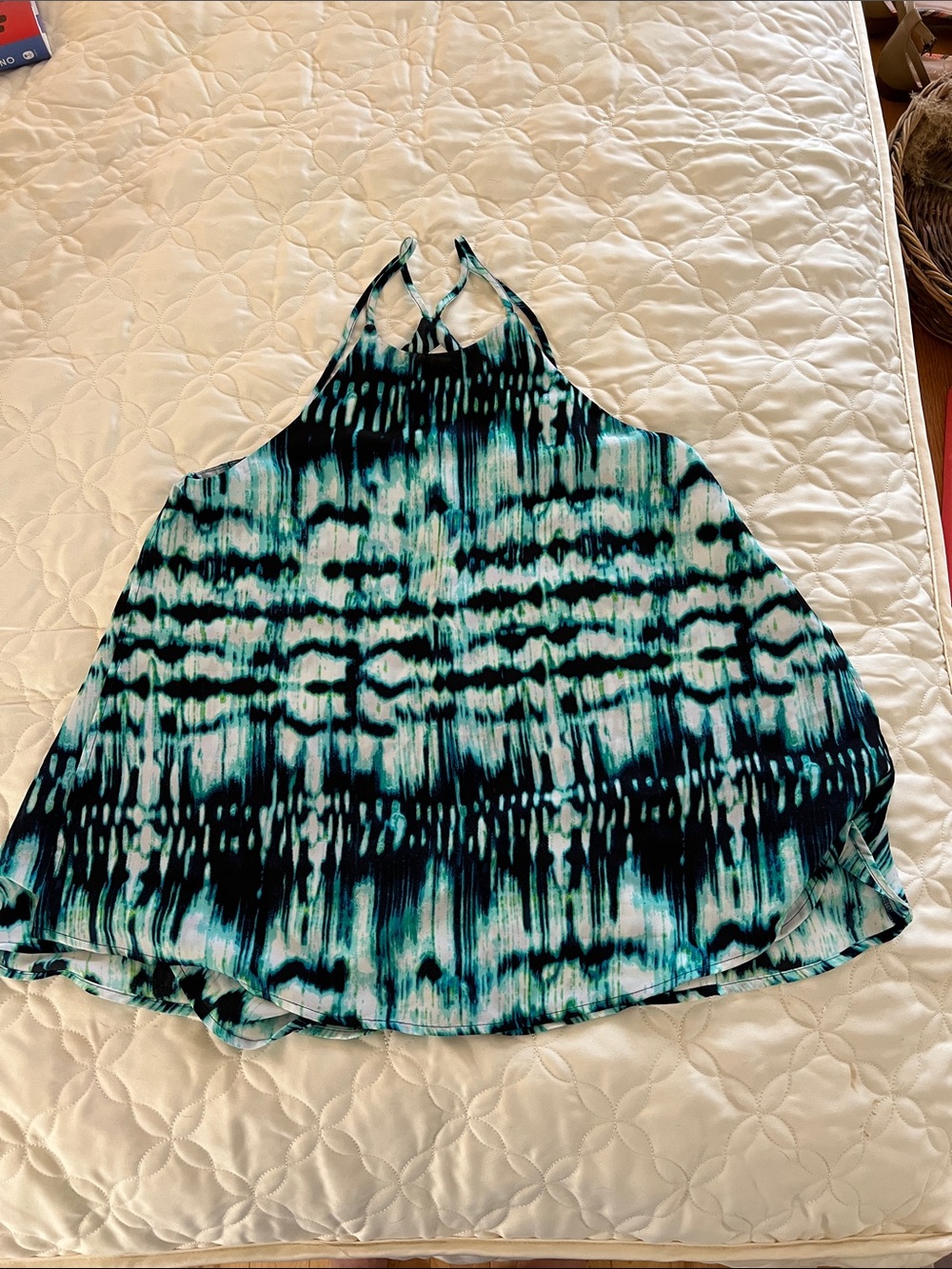 Decree Teal and Black Watercolor Layered Halter Tank